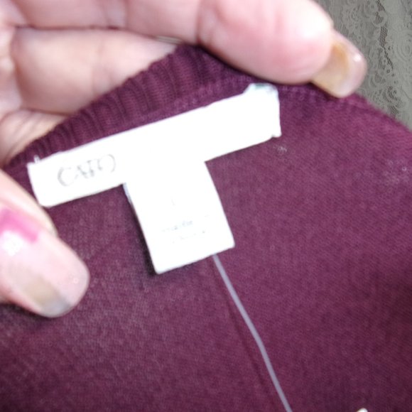 Femme Fatale Knit Sweater Dressy Chiffon Bling Sleeve Wine NWT Size Large - Picture 4 of 6